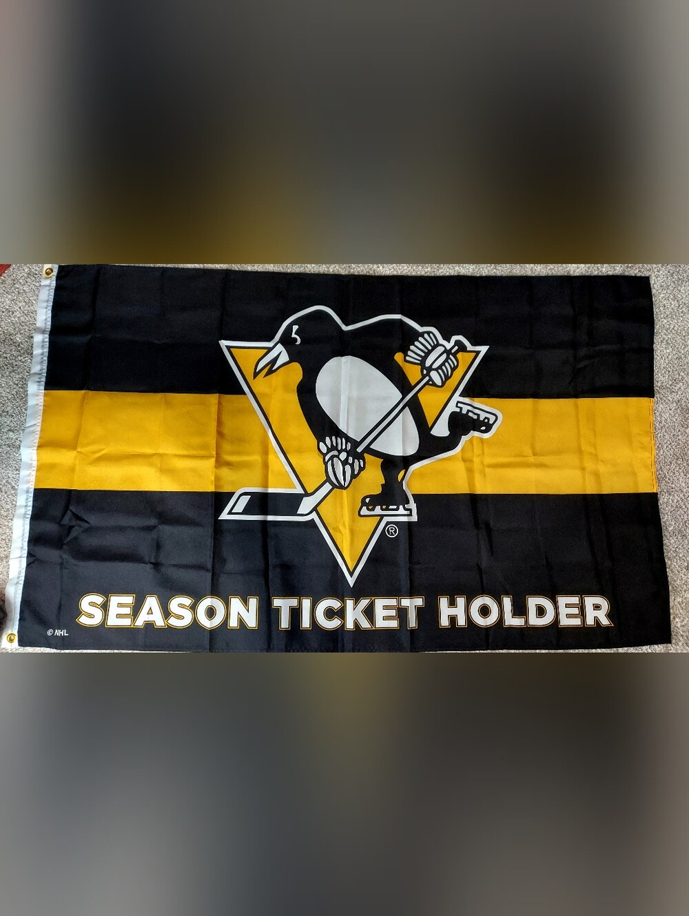 Pittsburgh Penguins NHL Season Ticket Holder Flag Banner Black Gold White